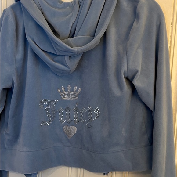 Juicy Couture Large Baby Blue Y2K Velour Sequined Gem Hoodie Track Jacket - Picture 3 of 6